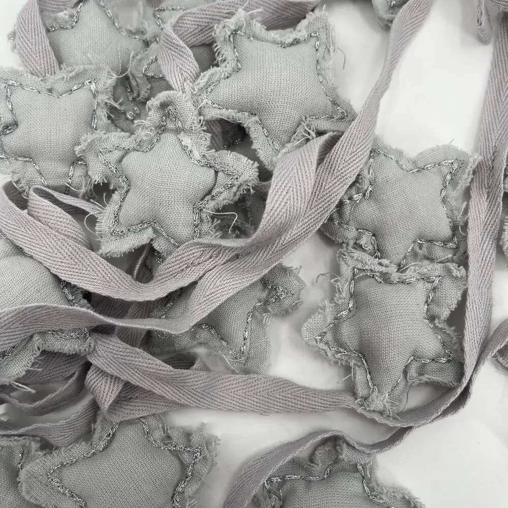 LAND OF NOD Star Garland Raw Fabric Hem Silver Gray Holiday Christmas New Years